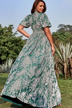 A Line V Pescoço Verde Vestido de Festa