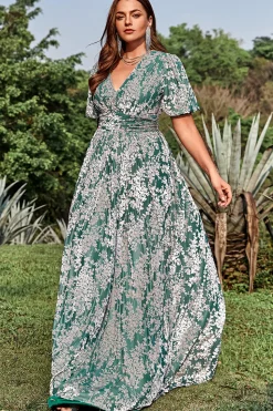 A Line V Pescoço Verde Vestido de Festa