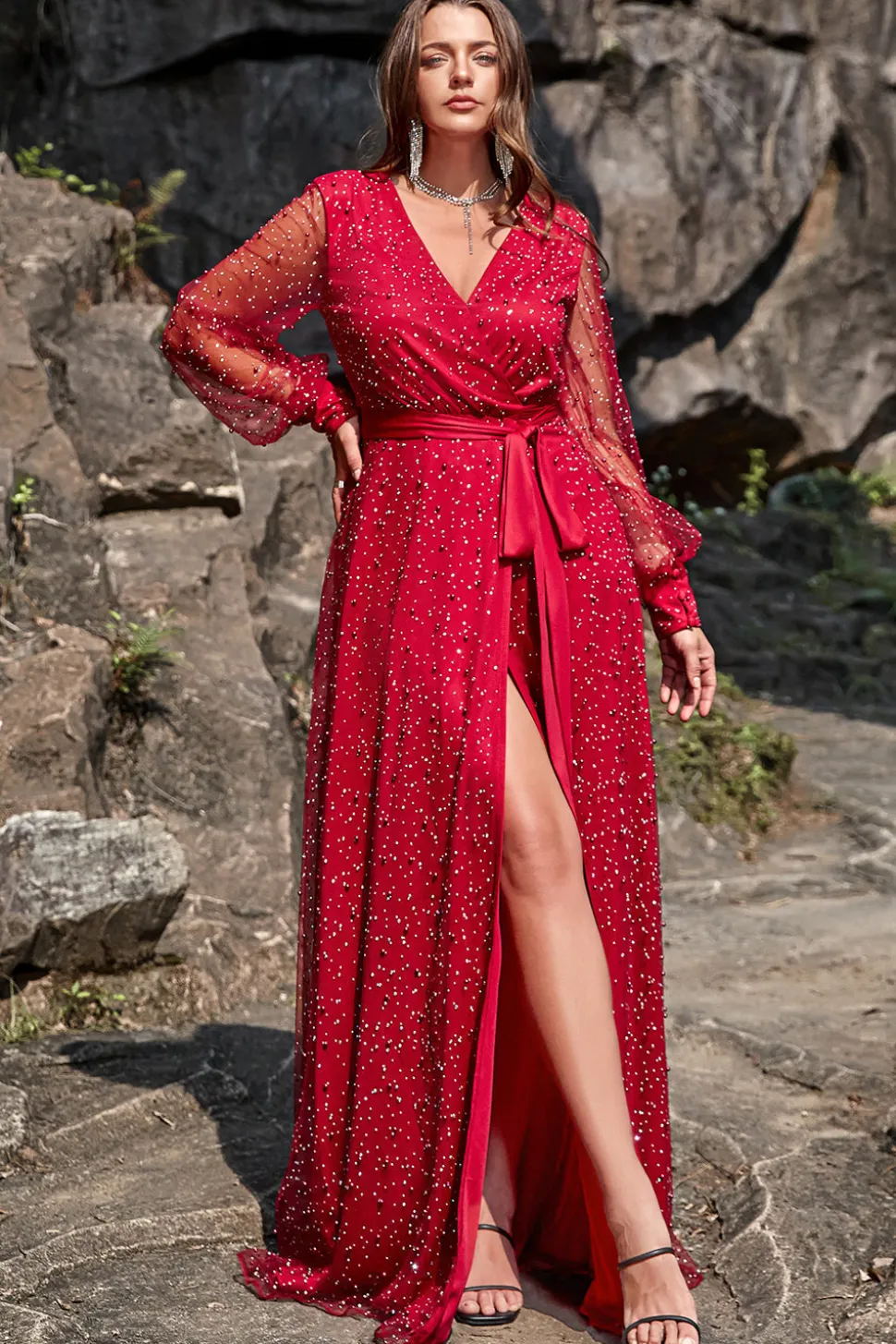 A Line V Pescoço Vermelho Escuro Vestido de Dama de Honor