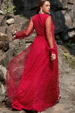 A Line V Pescoço Vermelho Escuro Vestido de Dama de Honor