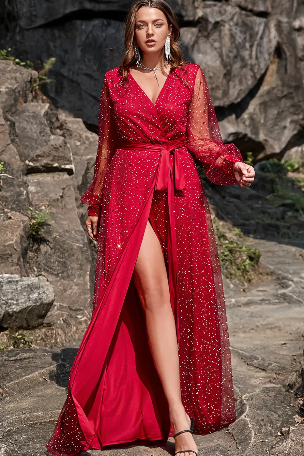 A Line V Pescoço Vermelho Escuro Vestido de Dama de Honor
