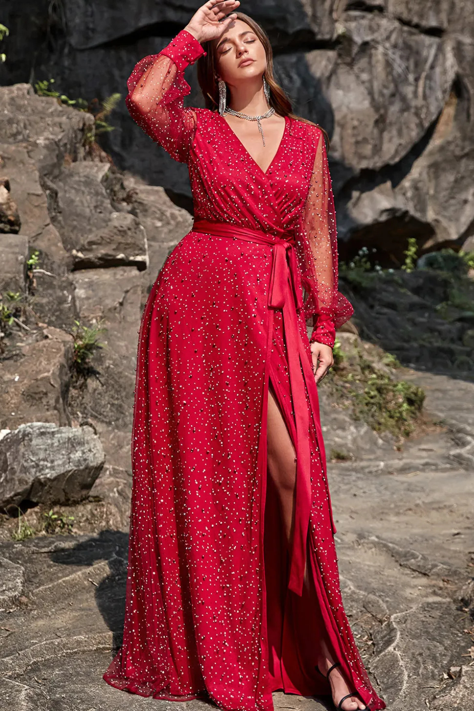 A Line V Pescoço Vermelho Escuro Vestido de Dama de Honor