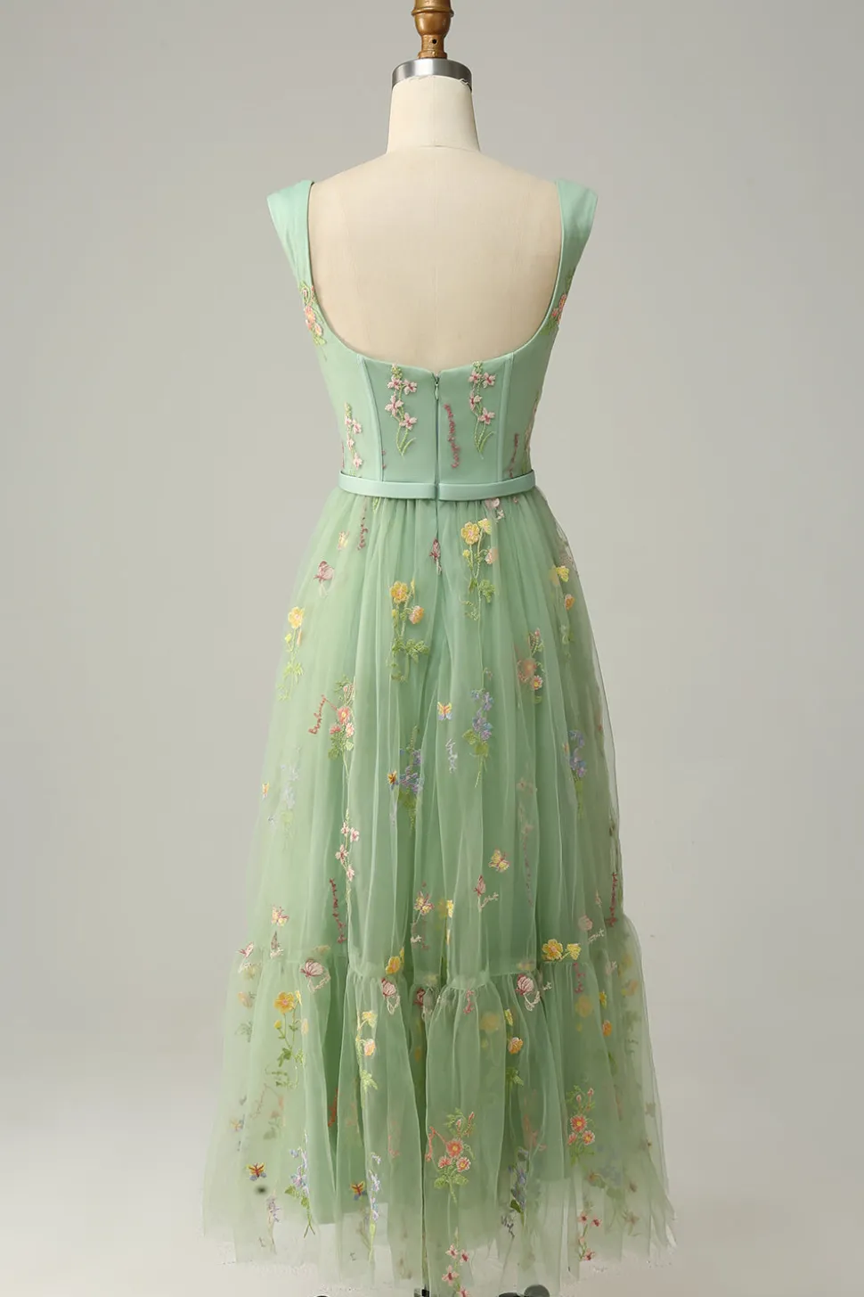 A Line Verde Vestido Cerimónia Tule