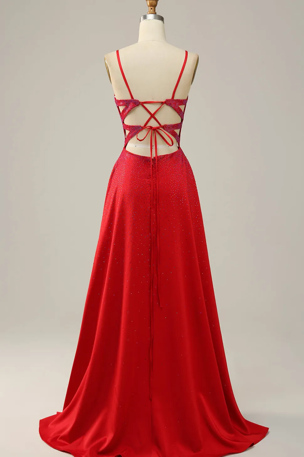 A Line Vermelho Cintas de Espaguete Vestido de Festa