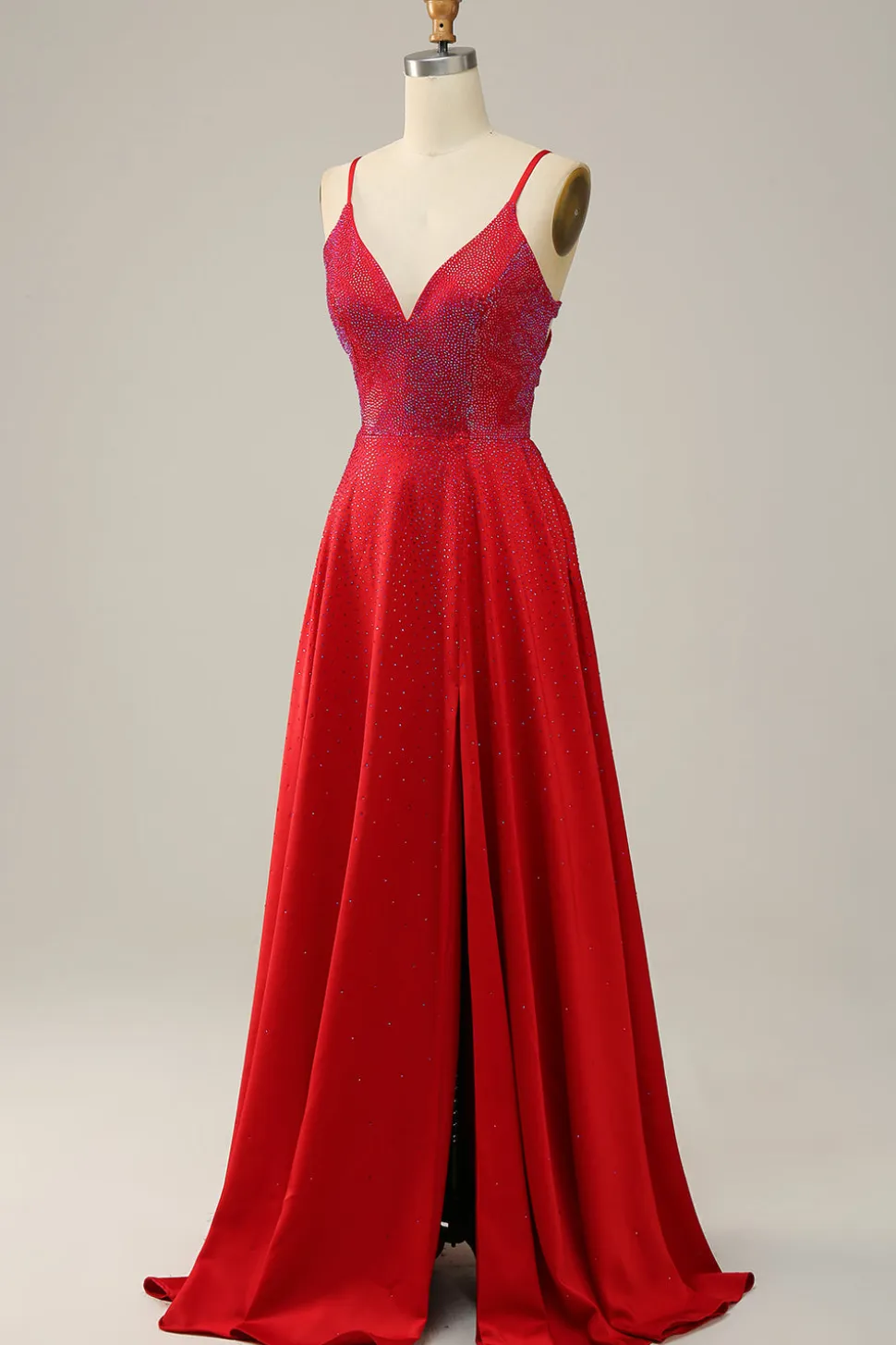 A Line Vermelho Cintas de Espaguete Vestido de Festa