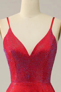 A Line Vermelho Cintas de Espaguete Vestido de Festa