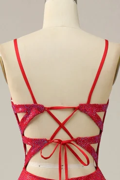 A Line Vermelho Cintas de Espaguete Vestido de Festa