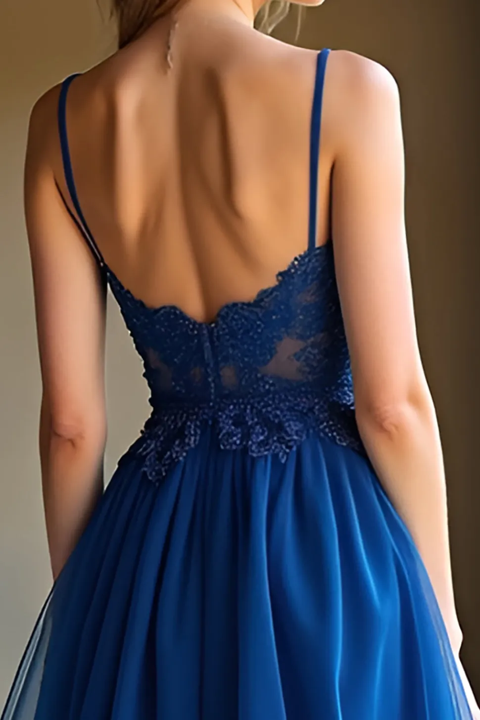 A Linha Azul Escuro Alças Esparguete Querida Vestido Longo Baile
