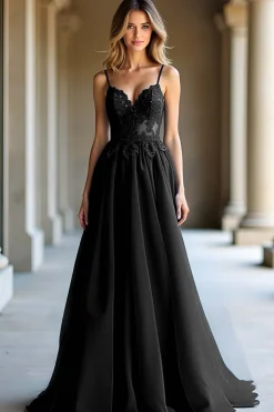 A Linha Azul Escuro Alças Esparguete Querida Vestido Longo Baile