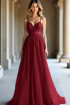 A Linha Azul Escuro Alças Esparguete Querida Vestido Longo Baile