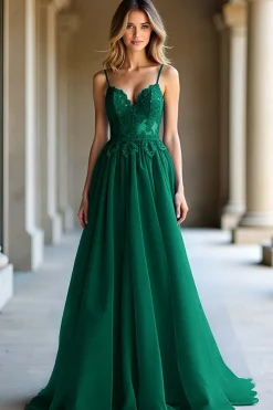 A Linha Azul Escuro Alças Esparguete Querida Vestido Longo Baile