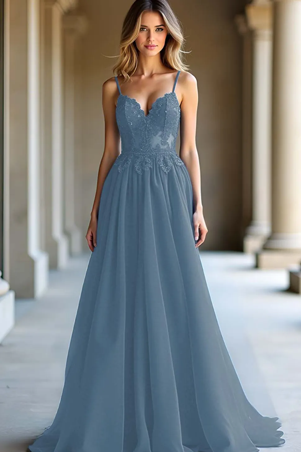 A Linha Azul Escuro Alças Esparguete Querida Vestido Longo Baile