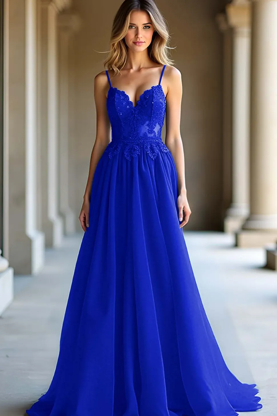 A Linha Azul Escuro Alças Esparguete Querida Vestido Longo Baile