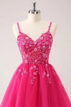 A Linha Blush Esparguete Correias Tulle Corset Sequins Homecoming Dress com Apliques