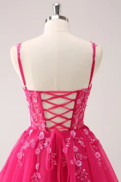 A Linha Blush Esparguete Correias Tulle Corset Sequins Homecoming Dress com Apliques