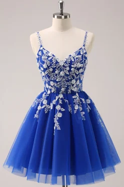 A Linha Blush Esparguete Correias Tulle Corset Sequins Homecoming Dress com Apliques