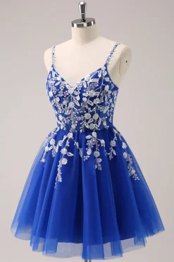 A Linha Blush Esparguete Correias Tulle Corset Sequins Homecoming Dress com Apliques