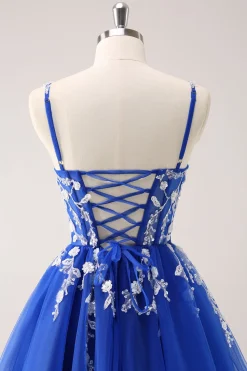 A Linha Blush Esparguete Correias Tulle Corset Sequins Homecoming Dress com Apliques