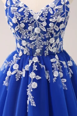 A Linha Blush Esparguete Correias Tulle Corset Sequins Homecoming Dress com Apliques