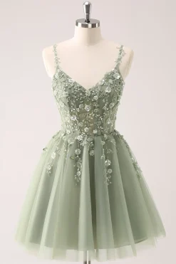 A Linha Blush Esparguete Correias Tulle Corset Sequins Homecoming Dress com Apliques
