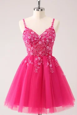 A Linha Blush Esparguete Correias Tulle Corset Sequins Homecoming Dress com Apliques