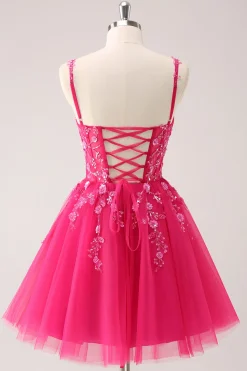 A Linha Blush Esparguete Correias Tulle Corset Sequins Homecoming Dress com Apliques