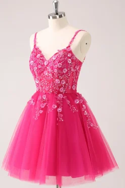 A Linha Blush Esparguete Correias Tulle Corset Sequins Homecoming Dress com Apliques