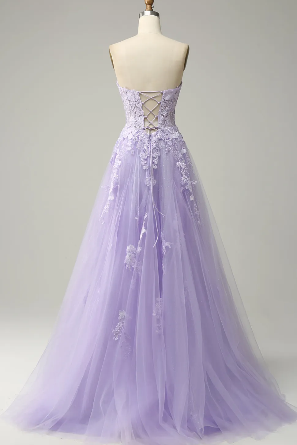 A Linha Cintas de Espaguete Roxo Vestido de Festa com Apliques