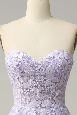A Linha Cintas de Espaguete Roxo Vestido de Festa com Apliques
