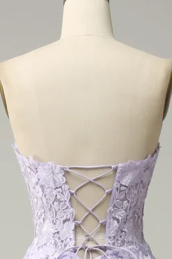 A Linha Cintas de Espaguete Roxo Vestido de Festa com Apliques