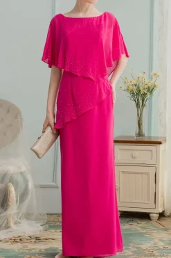 A linha de Longo Chiffon dama Vestido com Beading