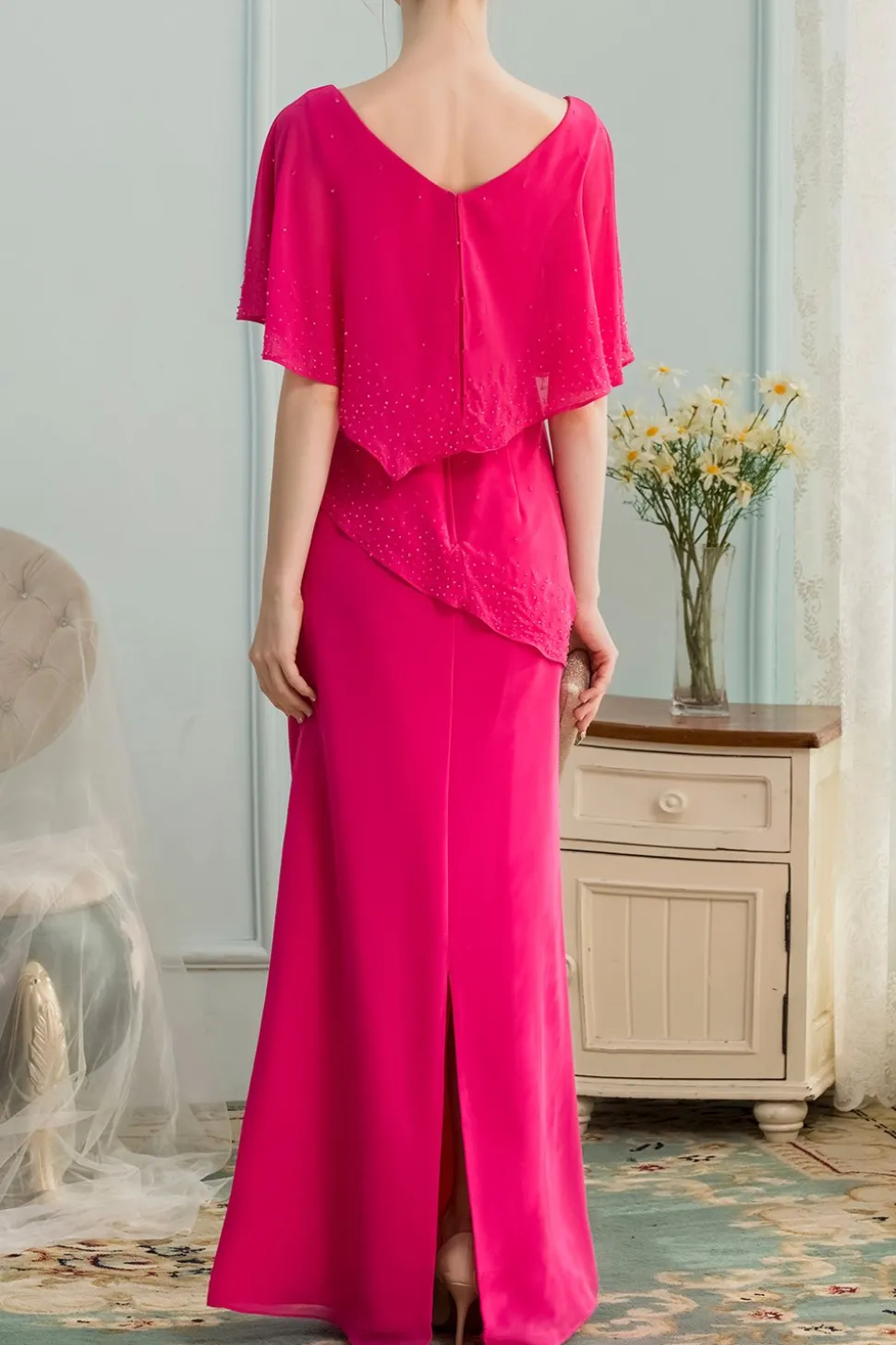 A linha de Longo Chiffon dama Vestido com Beading