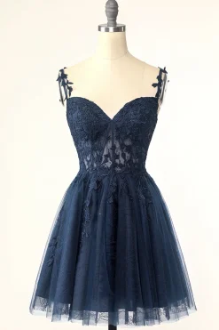 A Linha Esparguete Correias Cinzento Vestido Curto Homecoming com Apliques