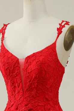 A Linha Esparguete Correias Verde Escuro Vestido de Baile com Apliques
