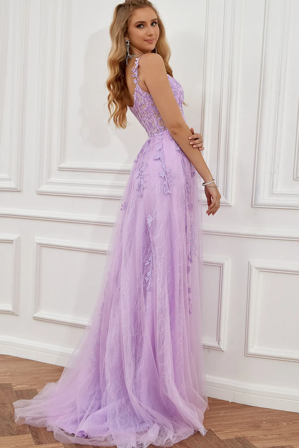 A Linha Fora do Ombro Fuchsia Vestido de Noite Com Apliques