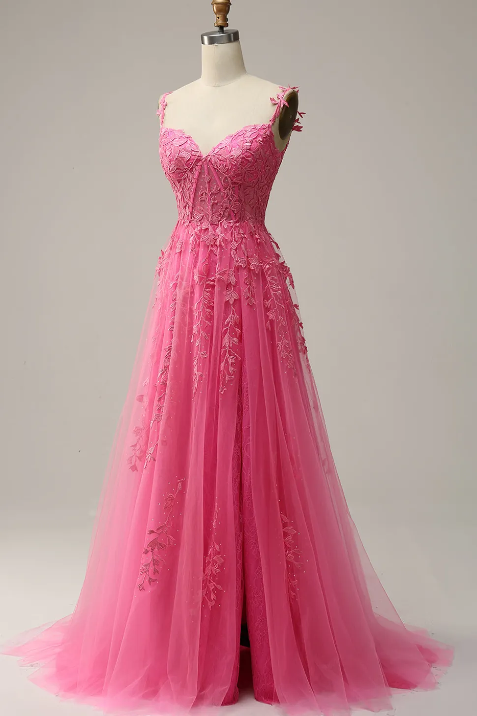 A Linha Fora do Ombro Fuchsia Vestido de Noite Com Apliques