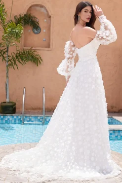 A Linha Querida Applique Renda Vestido de Noiva Branco com Mangas Destacáveis