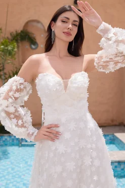 A Linha Querida Applique Renda Vestido de Noiva Branco com Mangas Destacáveis
