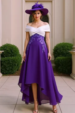 A Linha Roxa V-Neck Ruched Mãe do Vestido de Noiva com Apliques de Renda