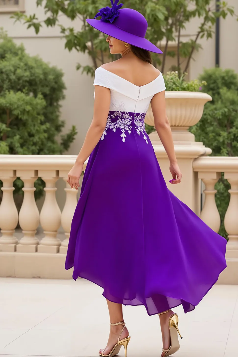 A Linha Roxa V-Neck Ruched Mãe do Vestido de Noiva com Apliques de Renda