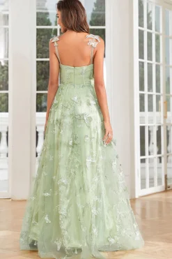 A Linha Verde Vestido de Festa com 3D Borboletas