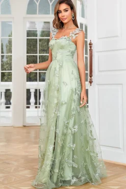 A Linha Verde Vestido de Festa com 3D Borboletas