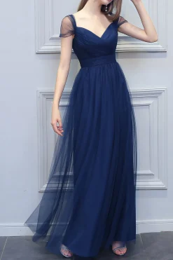A linha V-neck longo Tulle Dress dama