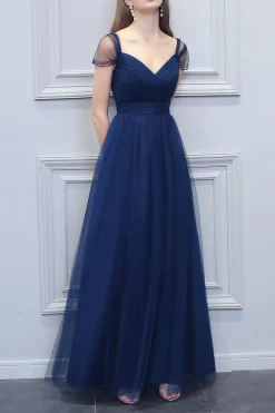 A linha V-neck longo Tulle Dress dama