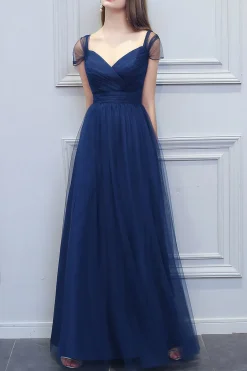 A linha V-neck longo Tulle Dress dama