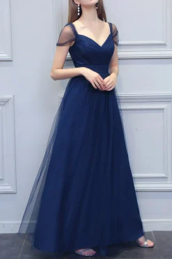 A linha V-neck longo Tulle Dress dama