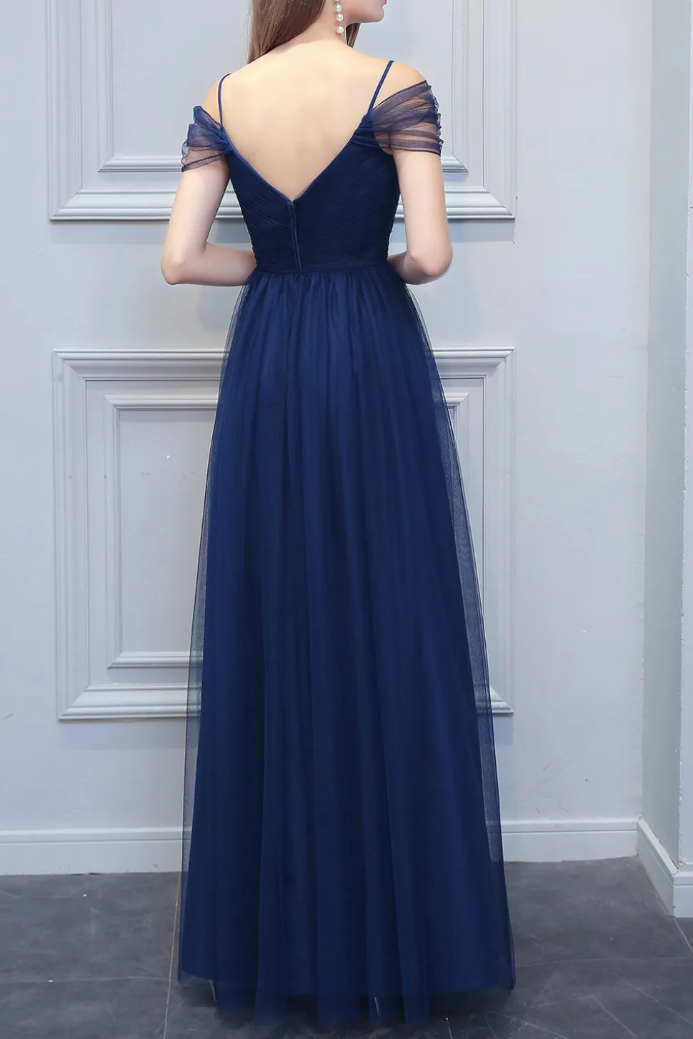 A linha V-neck longo Tulle Dress dama