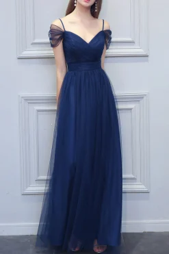 A linha V-neck longo Tulle Dress dama