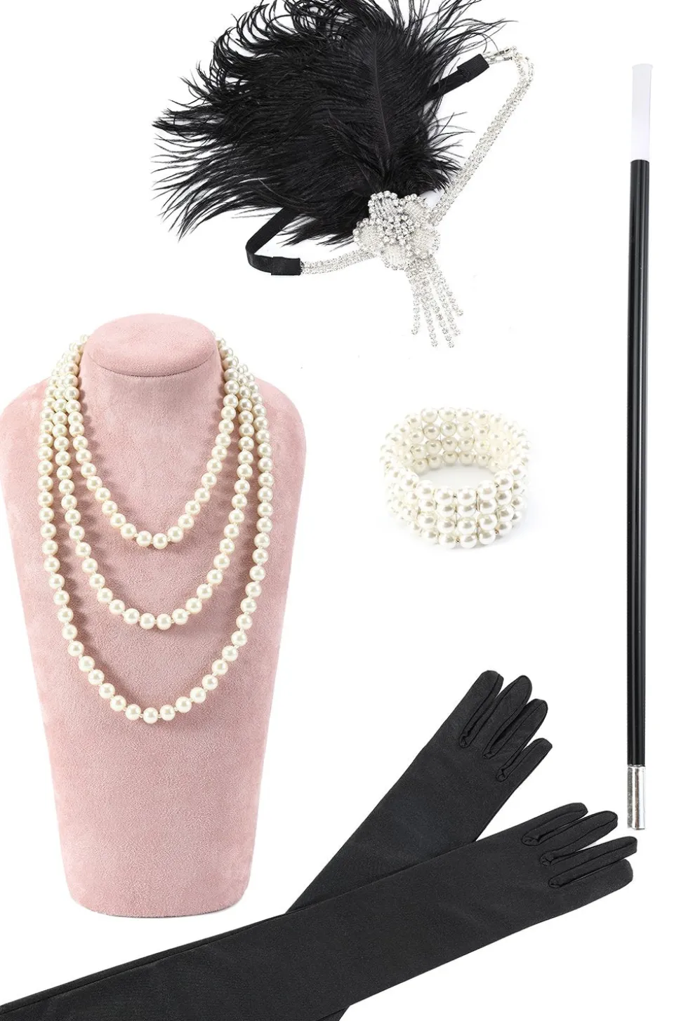 Acessórios de 1920 para mulheres 1920 Flapper Gatsby Conjunto de acessórios de traje