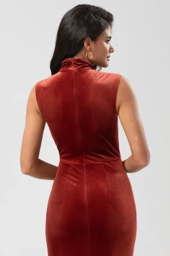 Admirador mais doce sereia pescoço alto terracota veludo longo vestido de dama de honra